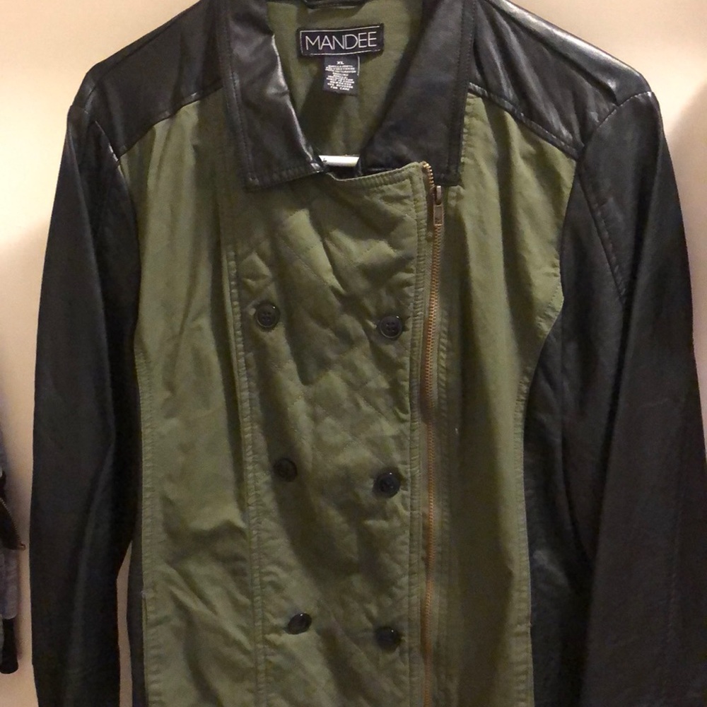 Black and green pleather jacket